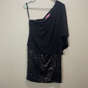 Eliza‎ J one shoulder drape and sequin mini dress